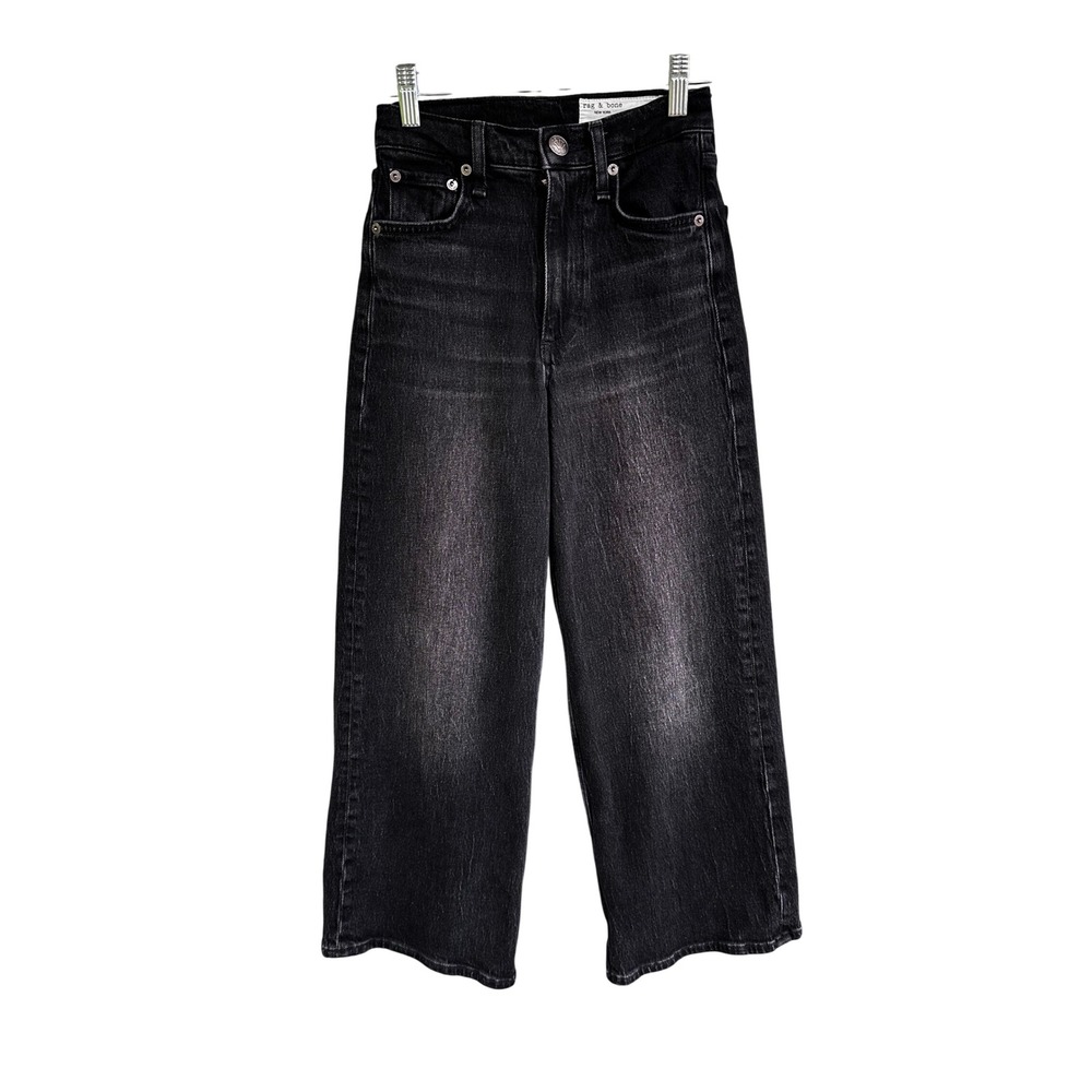 Rag & Bone Cornelia‎ High Rise Wide Leg Jeans Faded Black Size 23